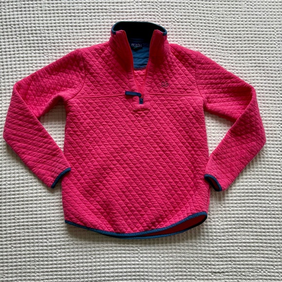 Prodoh Tops - Prodoh Quilted Quarter Zip Pullover Pink Navy Trim Coastal Outdoor Size Small